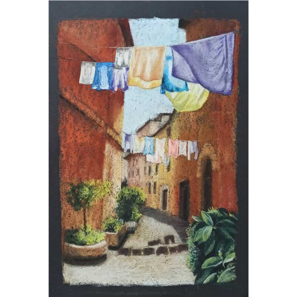 Calle con ropa en Roma. Italia