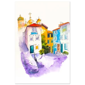 Largo da Pena Ventoso. Plaza en Oporto, Portugal. Acuarela y tinta (line and wash)