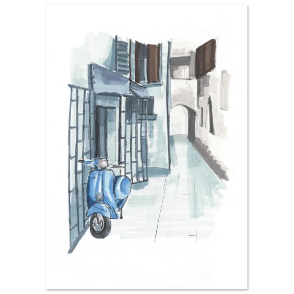 Vespa azul, Italia, sin marco